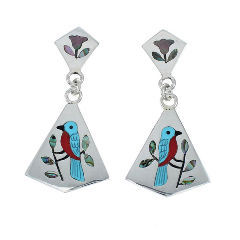 Multicolor Inlay Western Bluebird Genuine Sterling Silver Zuni Earrings NN20333